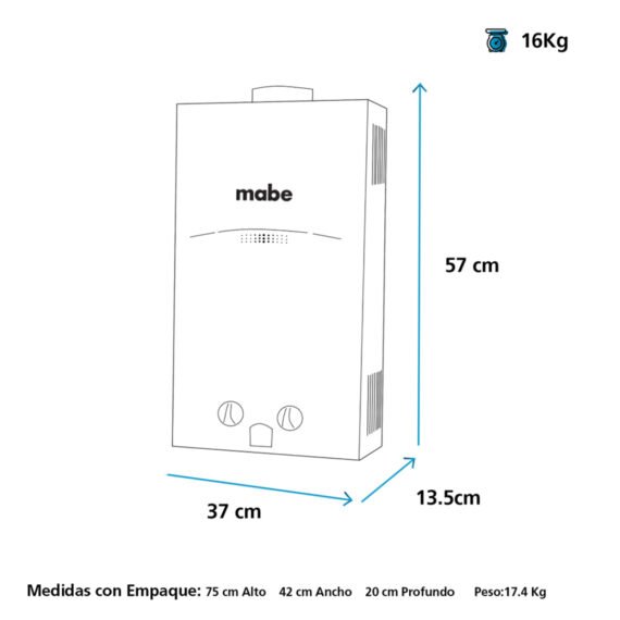 Calentador Mabe de Tiro Forzado 16L Gris Mabe